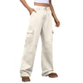 thumbnail image 1 of Cargo Pants For Women High Waisted Casual Baggy Stretchy Wide Leg Button Zipped Streetwear Pants With Multipack Pockets (2XL, Khaki), 1 of 5