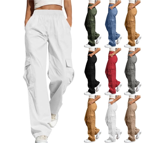 Cargo Pants For Women High Waisted Solid Color Straight Leg Cargo Pants Casual Fashion Lightweight Cargo Pants With Side Pockets