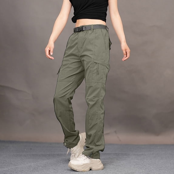 Cargo Pants For Women Waterproof Windproof Button Straight Leg Adjustable Hems Outdoor Sport Trousers With Multi Pockets (5XL, Army Green-A)