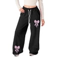 thumbnail image 1 of Cargo Pants for Girls Elastic High Waist Ruffle Bell Bottoms Pants Trousers Distressed Relaxed Fit Bootcut Dance Pants Daily School Wear Tops Black 13-14 Years, 1 of 8