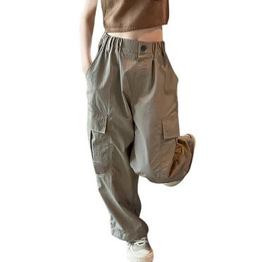 Cargo Pants Girls Lightweight High Waisted Pants Wide Leg with Pockets Straight Kids Baggy Pants for Teen Girls 11-12 Years