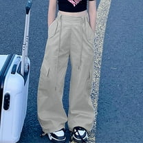 Cargo Pants Girls Lightweight High Waisted Wide Leg Pants with Pockets Casual Straight Hop Pants for Girls 9-10 Years