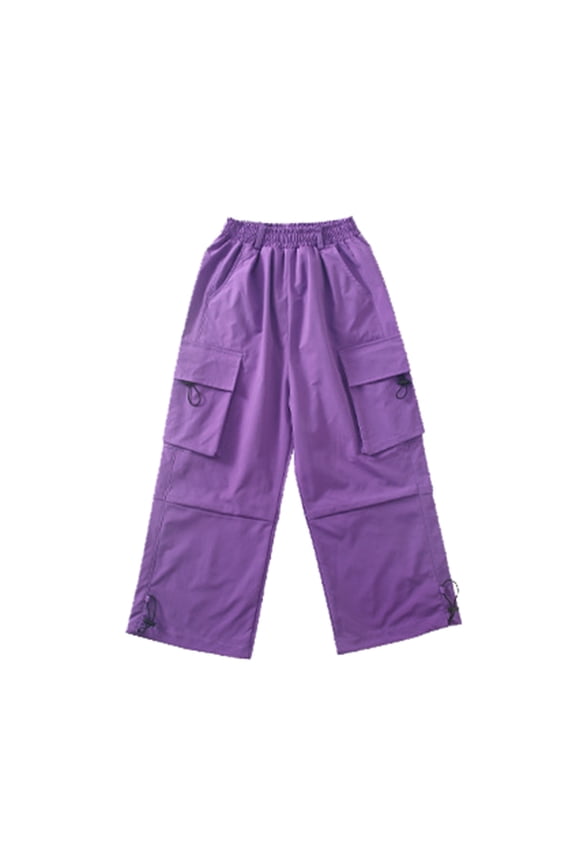 Cargo Pants Girls Parachute Pants Y2K Baggy Rave Clothes Waterproof with Pockets, 3-14 Years