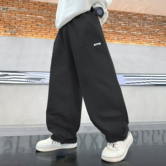 Cargo Pants Kids Casual Baggy Cargo Pants Elastic Waist Black Cargo with Pockets Kids Clothes Girls Size 11-12 Years