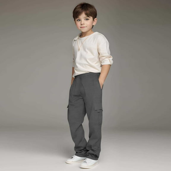 Cargo Pants Kids Casual Baggy Pants Kids Stretch Elastic Waist Grey Cargo Pants with Pockets Girls Pants Size 13-14 Years