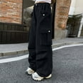 thumbnail image 1 of Cargo Pants Kids Casual Baggy Pants Kids Wide Leg Black Cargo Pants with Pocket Girls Summer Clothes 5-6 Years, 1 of 3