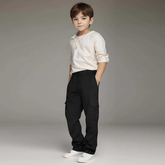 Cargo Pants Kids Casual Cargo Joggers Elastic Waist Black Cargo Pants with Pockets Girls Clothes Size 5-6 Years