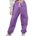thumbnail image 1 of Cargo Pants Kids Casual Jogger Pants for Girls High Elastic Waisted Purple Cargo Pants with Pocket Cute Outfits for Girls 10-12 Years, 1 of 5