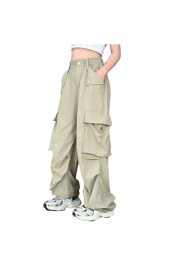 Cargo Pants Kids Classic Baggy Pants Straight Leg Khaki Cargo Pants with Pockets Kids Clothes Girls Size 10-11 Years