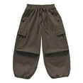 thumbnail image 1 of Cargo Pants Kids Classic Fit Baggy Pants Kids Straight Leg Brown Cargo Pants with Pockets Girls Pants Size 6-7 Years, 1 of 5