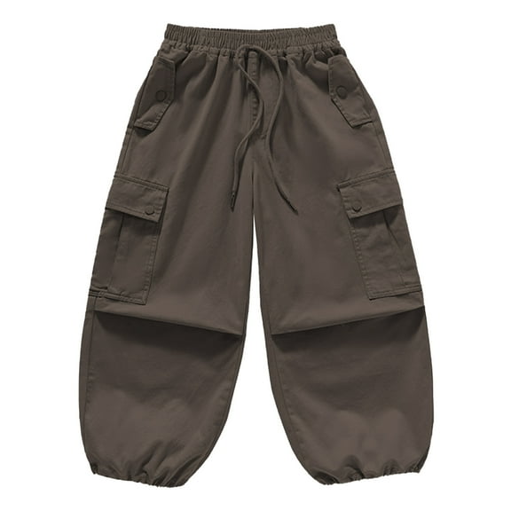 Cargo Pants Kids Classic Fit Baggy Pants Kids Straight Leg Brown Cargo Pants with Pockets Girls Pants Size 6-7 Years