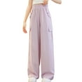 thumbnail image 1 of Cargo Pants Kids Classic Fit Baggy Pants Stretch Elastic Waist Pink Cargo with Pockets Cute Outfits for Girls 8-9 Years, 1 of 4
