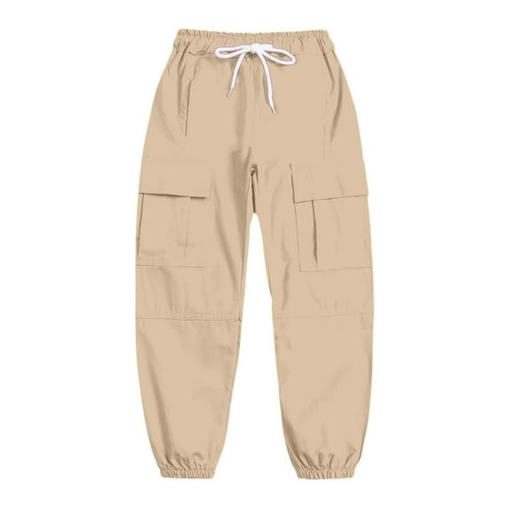 Cargo Pants Kids Classic Fit Cargo Joggers Elastic Waist Khaki Cargo Pants with Pocket Outfits for Girls 9-10 Years