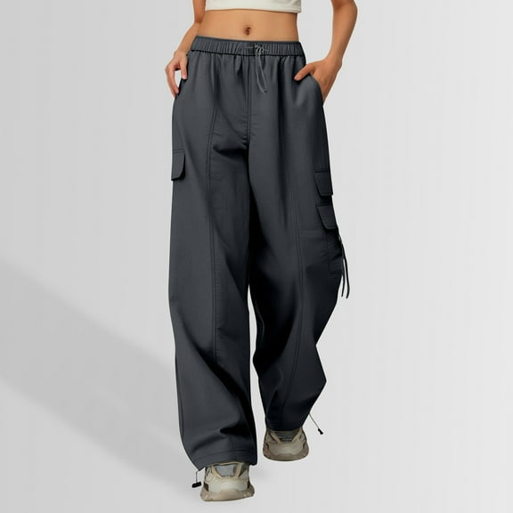 Cargo Pants Kids Classic Jogger Pants for Girls Elastic High Waisted Dark Gray Cargo Pants with Pocket Girl Pants Size S/145