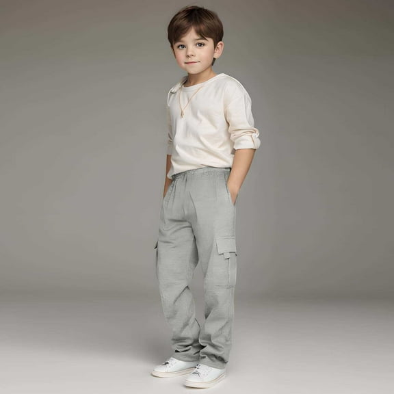 Cargo Pants Kids Loose Fit Baggy Cargo Pants Straight Leg Grey Cargo Pants with Pockets Outfits for Girls 3-4 Years