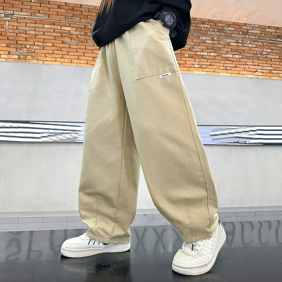 Cargo Pants Kids Loose Fit Baggy Pants Wide Leg Khaki Cargo Pants with Pockets Girls Summer Clothes 11-12 Years