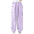 thumbnail image 1 of Cargo Pants Kids Loose Fit Cargo Joggers Straight Leg Purple Cargo with Pockets Girls Clothing Size 6-7 Years, 1 of 5