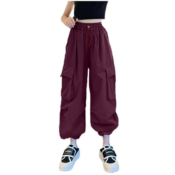 Cargo Pants Kids Relaxed Fit Cargo Jogger Pants Elastic High Waisted Red Cargo Pants with Pockets Outfits for Girls 5-6 Years