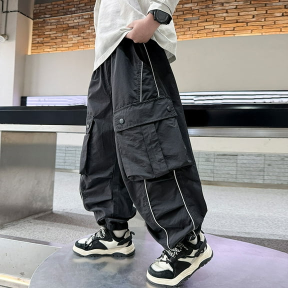 Cargo Pants Kids Relaxed Fit Cargo Jogger Pants Straight Leg Black Cargo with Pocket Girls Pants Size 4-5 Years