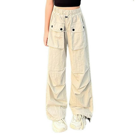 Cargo Pants Kids Relaxed Fit Jogger Pants for Girls High Elastic Waisted Khaki Cargo Pants with Pocket Girls Clothes Size 8-10 Years