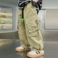 thumbnail image 1 of Cargo Pants Kids Slim Fit Baggy Pants Stretch Elastic Waist Khaki Cargo Pants with Pocket Girl Pants Size 5-6 Years, 1 of 8