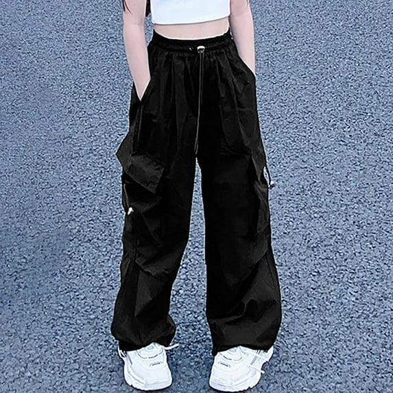 Cargo Pants Kids with Pockets Casual Straight High Waisted Pants Wide Leg Kids Baggy Pants for Teens 13-14 Years
