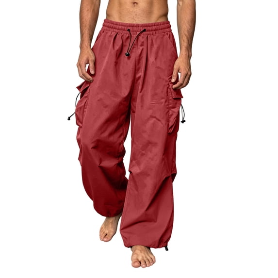 Cargo Pants Men Baggy - Adjustable Pant Legs Parachute Pants for Men, Rave Y2K Festival Outfits Hiking Camping Essentials Big & Tall Size XS-4XL Red
