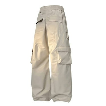 Cargo Pants for Men Big and Tall Baggy Plus Size Multi Pockets Drawstring Wide Leg Trousers Casual Solid Elastic Waist Streetwear Hiking Work Pant S-5X