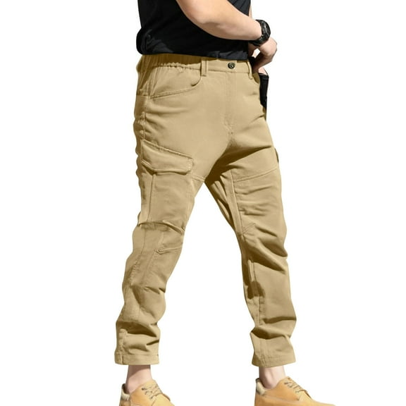 Cargo Pants for Men Big and Tall Casual Solid Sports Baggy Straight Leg Multi Pockets Lounge Wide Leg Workout Fitness Pants Cargo Pants Trousers Khaki 5XL