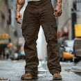 thumbnail image 1 of Cargo Pants Men Corduroy Straight Wide Leg Casual Outdoor Pants Fall Travel Comfortable Workwear Trousers Brown L, 1 of 6