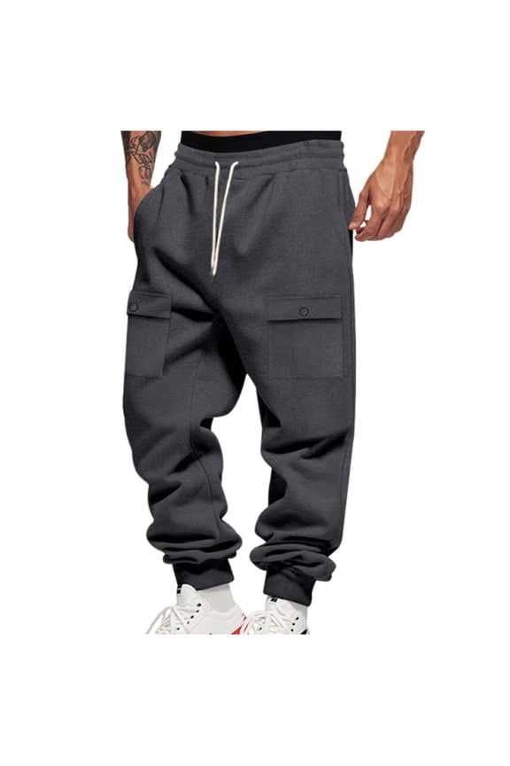 Cargo Pants for Men Cuffed Hem Drawstring Waist all Season Comfort Focused Daywear for Urban Outings and Simple Styling Ready for Weekend Travel Style