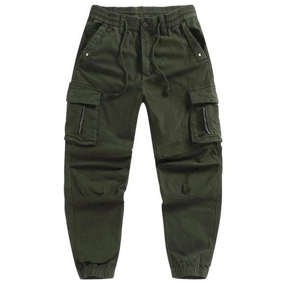 Cargo Pants Men Elastic Waist Drawstring Button Down Hiking Trousers Casual Outdoor Joggers With Multi Pockets (S, Army Green)