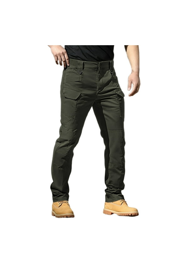 Cargo Pants Men Lightweight Summer Outdoor Work Multiple Pockets Hiking Travel Slim Trousers Army Green XXL
