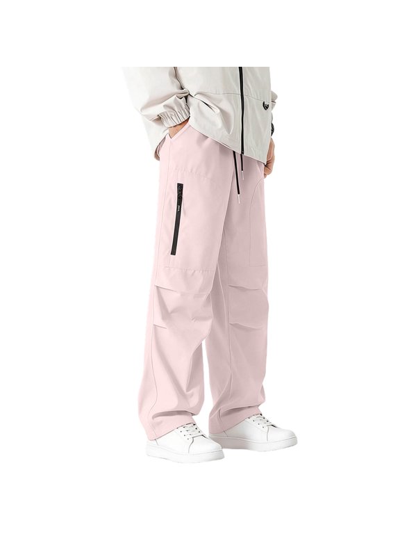 Cargo Pants Men Outdoor Lightweight Hiking Walking Trousers Elasticated Waist Smart Work Pant with Zip Pockets Tactical Combat Trouser Loose Fit Casual Plain Jogger