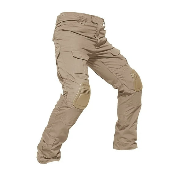 Men Cargo Pants Pockets Camouflage Tactical Pants Knee Pads Outdoor Camping Training Instructor Lightweight Durable Khaki 30