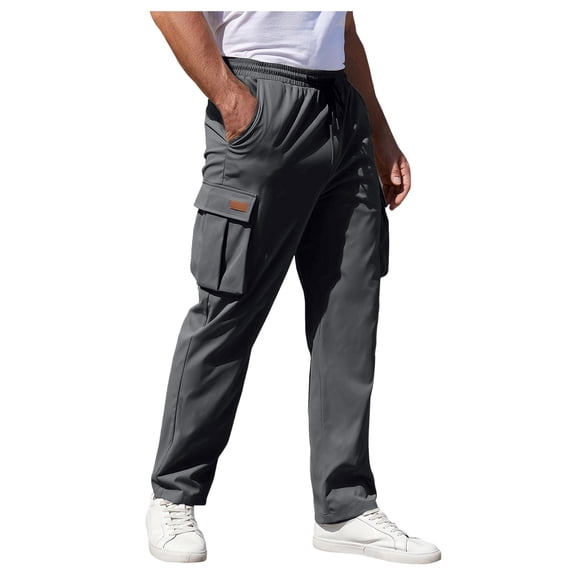 Cargo Pants Men Relaxed Fit Slim Fit Straight Leg Drawstring Elastic Waist Hiking Tactical Pants Mens Cargo Sweatpants with Pockets