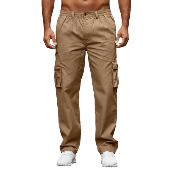 Cargo Pants for Men Water-Resistant Elastic Waist Cargo Pants Ripstop Breathable Military Hiking Pants with Multi Pockets Big and Tall Trousers,Brown L
