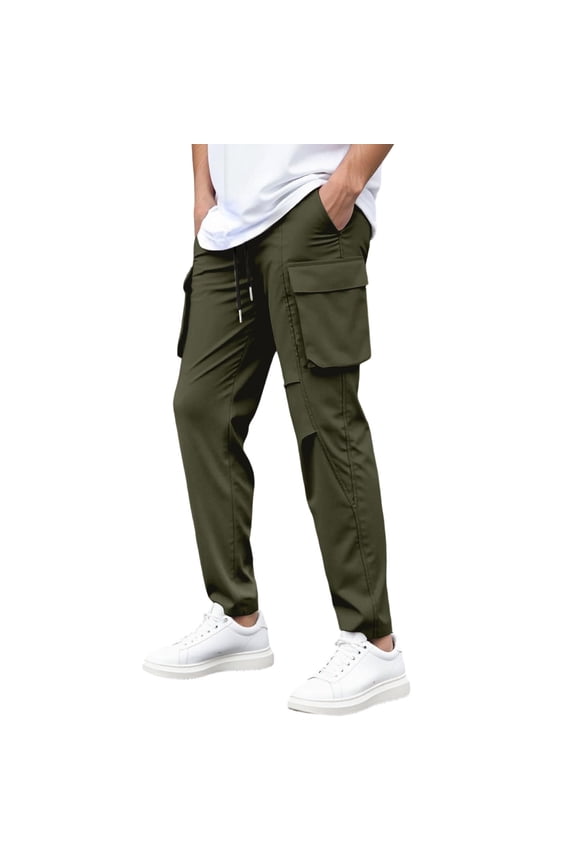 Cargo Pants for Men Waterproof Stretch Waistband Cargo Pants Military Construction Hiking Joggers with Multi-Functional Pockets Big and Tall Trousers,Green L