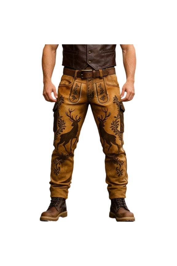Cargo Pants Men Western Punk Work Multiple Pockets Outdoor Hiking Casual Cowboy Trousers Brown S