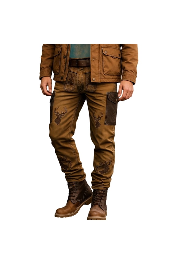 Cargo Pants Men Western Punk Work Multiple Pockets Outdoor Hiking Casual Cowboy Trousers Coffee S