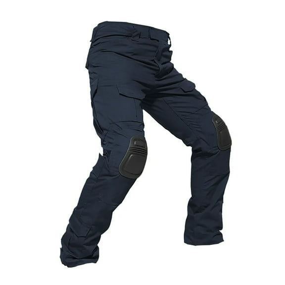 Cargo Pants Men Work Camouflage Tactical Pants Knee Pads Outdoor Camping Training Instructor Lightweight Durable Trousers Navy 28