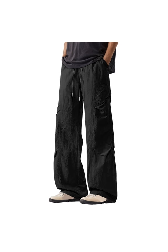 Cargo Pants Men Work Casual Straight Leg Pants Wide Leg Droopy Fit Loose Fall Street Style Lightweight Trousers Black XXL