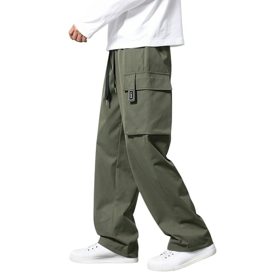 Cargo Pants Men Work Casual Work Pants Droopy Fit Loose Outdoor Athletic Street Style Lightweight Spring Fall Trousers Green M