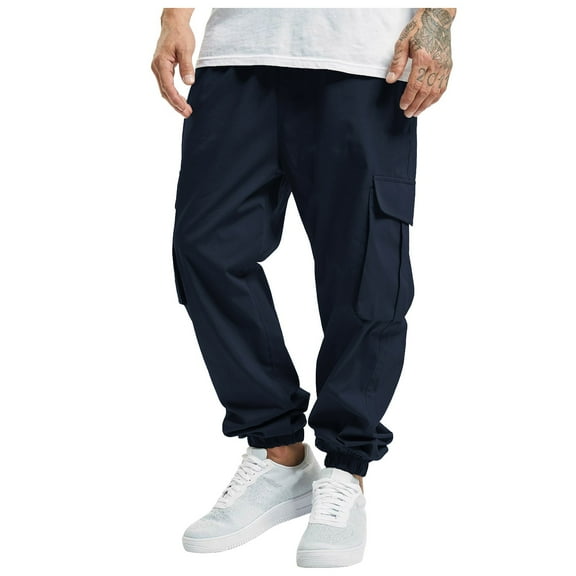 Cargo Pants Men Work Solid Color Casual Pants Pocket Detail Tapered Ankle Lightweight Street Style Spring Summer Navy XXL