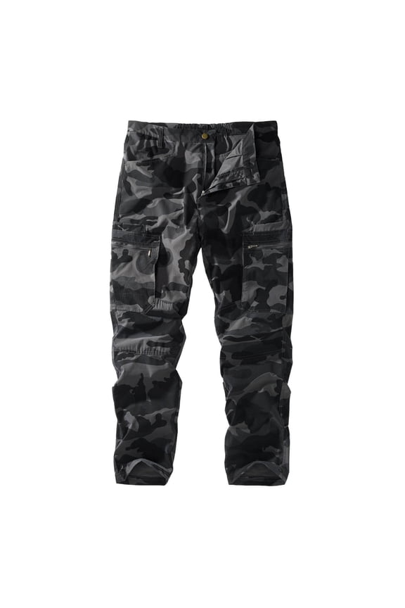 Cargo Pants Men Work Straight Leg Casual Comfortable Outdoor Hiking Zipper Camo Print Spring Summer Trousers Grey 40