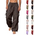 thumbnail image 1 of Cargo Pants for Men Zaewscy Men's Multi-functional Cargo Pants Men's Loose Casual Style Functional Style Drawstring Straight Leg Leggings Long Pants Couple Pants Brown L, 1 of 8