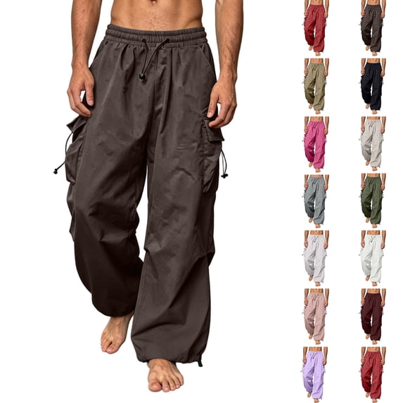 Cargo Pants for Men Zaewscy Men's Multi-functional Cargo Pants Men's Loose Casual Style Functional Style Drawstring Straight Leg Leggings Long Pants Couple Pants Brown L
