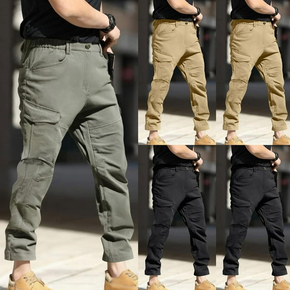 Cargo Pants for Mens 2025 Plus Size Fashion Casual Solid Sports Baggy Straight Leg Multi Pockets Lounge Wide Leg Workout Fitness Pants Cargo Pants Trousers Army Green 4XL