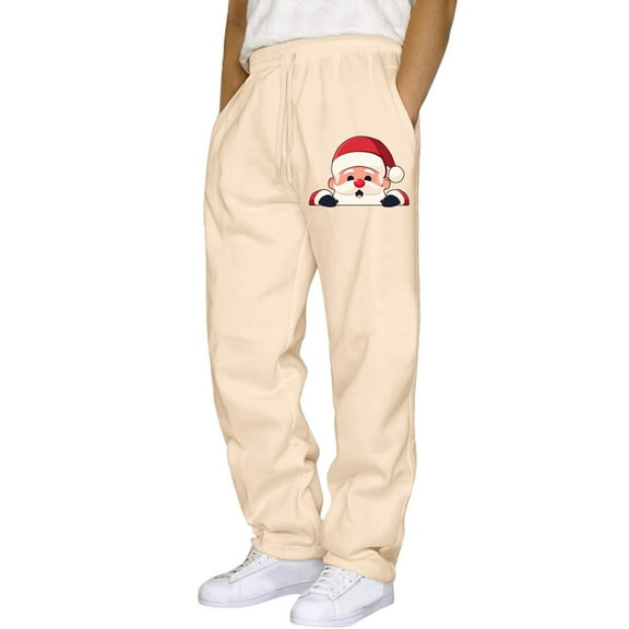 Cargo Pants Mens Christmas Hop Pants Casual Solid Color Track Lace Up Workout With Pocket Foam Training Men Band 1 Training for Man Mens Straight 4 8 Toe Band Workout with Pockets Beige XL
