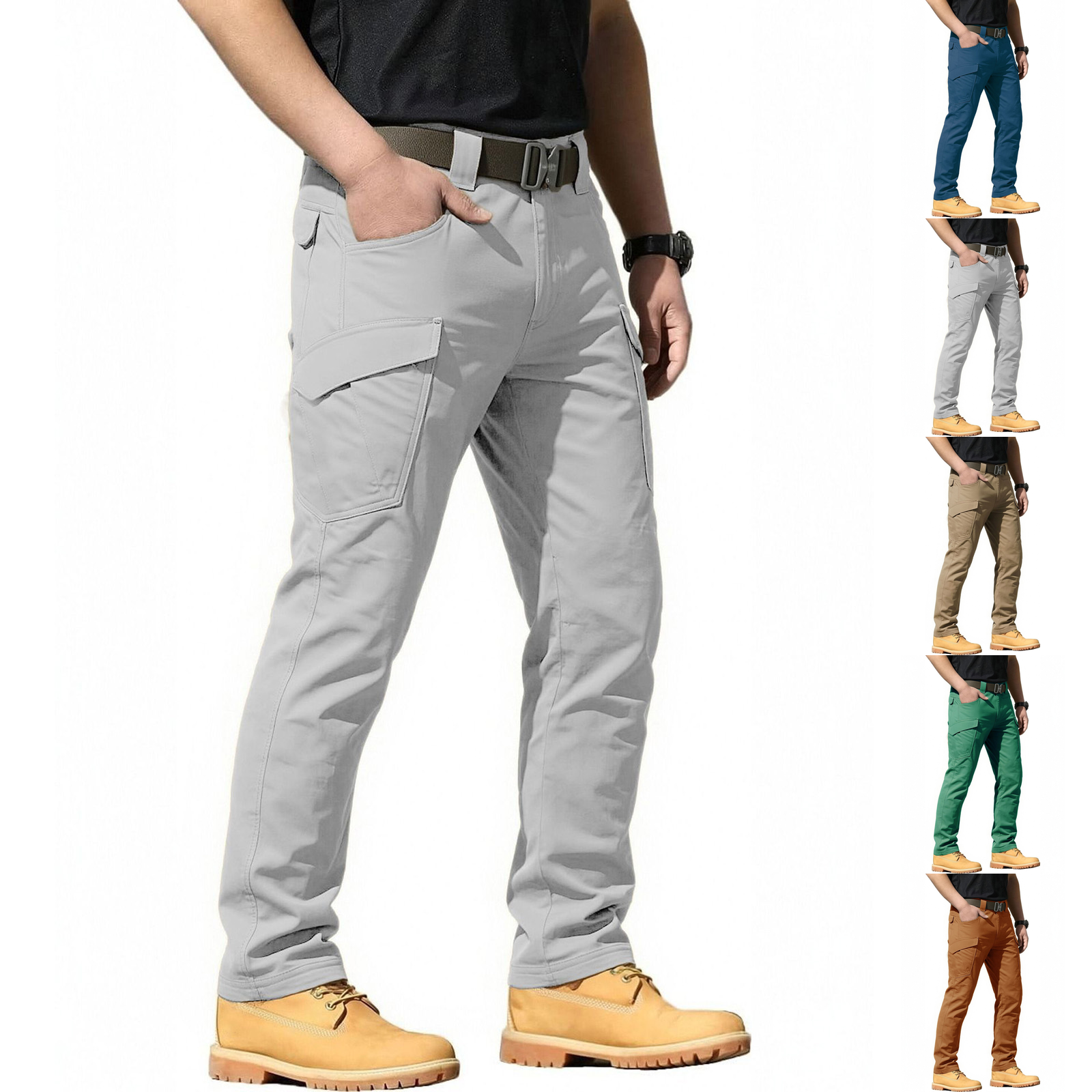 Pantalones Cargo para Hombre, Flexibles, Clásicos, Casuales, Elásticos para Trabajo, Resistentes al Agua, Ligeros e Impermeables para Senderismo, Gris Claro, Talla M
